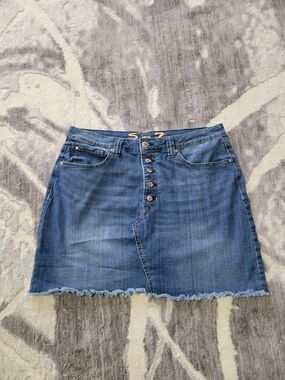 Seven7 Blue Denim Button-Front Frayed Hem Women Skirt Size 14